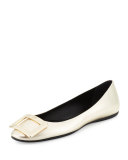 Gommette Buckle Leather Flat, Gold