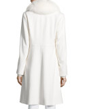 Long Fur-Trimmed Wool Tuxedo Coat