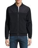 Mixed-Media Track Jacket, Navy Blue