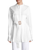 Kaimee Pleated Belted Blouse, White