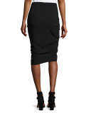 Drew Stretch Jersey Cascading Ruffle Pencil Skirt, Black
