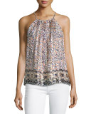 Amarey Floral-Print Silk Tank Top, Orange