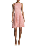Sleeveless Lace Fit-and-Flare Cocktail Dress, Salmon
