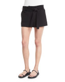 Double-Weave Cotton Belted Shorts, Black
