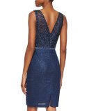 Sleeveless Metallic Lace Sheath Dress 
