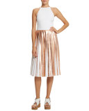 Foil Pleated Skirt, Gold/Eraser