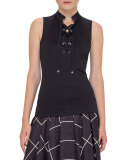 Tie-Front Sleeveless Top, Black
