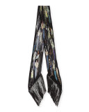 Feathers Classic Skinny Fringe Silk Scarf, Black