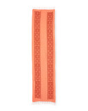 Embroidered-Border Organic Cotton Scarf W/Fringe, Guava