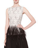 Sleeveless Lace Blouse with Feather Trim