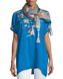 Blooming Bouquet Short-Sleeve Embroidered Blouse, Plus Size