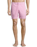 Bulldog Seersucker Swim Trunks, Pink