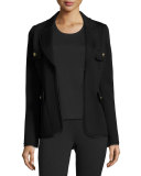 Frayed-Trim Knit Jacket, Black