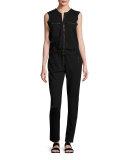 Sleeveless Zip-Front Jumpsuit, Black