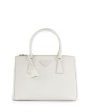 Saffiano Lux Double-Zip Tote Bag, White (Talco)