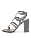 Rockstud Leather 90mm City Sandal, Light Stone