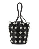 Roxy Mini Studded Leather Bucket Bag, Black
