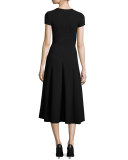 Delphine Studded-Yoke Midi Dress, Black