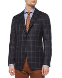 Double Windowpane Cashmere Two-Button Sport Coat, Navy