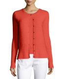 Ottoman & Pointelle Knit Jewel-Neck Cardigan, Hibiscus