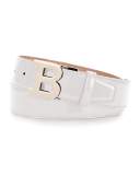 Patent Leather B-Buckle Belt, White