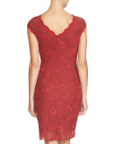 Cap-Sleeve Embroidered Sheath Dress