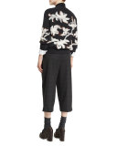 Mid-Rise Monili-Trim Check Culotte Pants, Anthracite