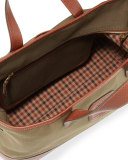 Men's Twill and Leather Tote Bag, Olive 