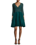 Lace 3/4-Sleeve Cocktail Dress, Forest Green