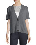 Short-Sleeve Oversized Boxy Cardigan, Gray