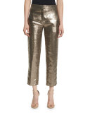 Sequined Flat-Front Cropped Trousers, Rye