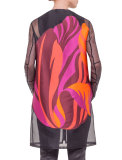 Long-Sleeve Floral-Back Jacket, Schwarz/Multi Colors