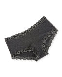Lace-Trimmed Heather Jersey Boyshorts, Ivory Coal