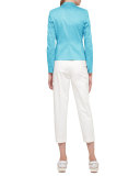 Stretch-Cotton Square-Neck Top, Azure