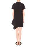 Ruffled-Side Short-Sleeve Dress, Black