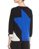 3/4-Sleeve Abstract Star Colorblock Sweater 