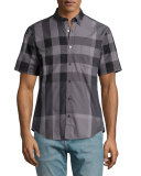 Fred Exploded-Check Woven Shirt, Charcoal