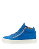 Men's Crocodile-Embossed Leather Mid-Top Sneaker