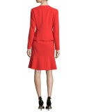 Long-Sleeve Ruffle-Front Dress Suit, Paprika