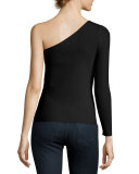 Amanda One-Shoulder Ribbed Stretch Top, Black
