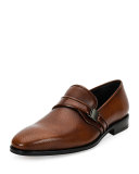 Nygel 2 Textured Leather Loafer with Side Vara, Light Brown