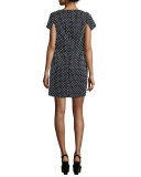 Pearl-Embellished Short-Sleeve Sheath Dress, Black