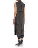 Jewel-Neck Monili-Trim Windowpane Vest Tank, Charcoal