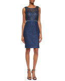 Sleeveless Metallic Lace Sheath Dress 