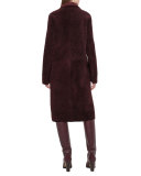 Long Reversible Shearling Fur Coat, Aubergine