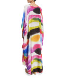 Long-Sleeve Provence Brushstroke Printed Caftan, Multi Brite
