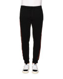Track-Stripe Drawstring Sweatpants, Black