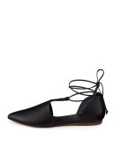 Noella Leather Lace-Up Flat, Black