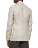 Two-Button Blend-Linen Blazer, Tan