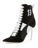 Suede 105mm Sneaker Bootie, Black/White